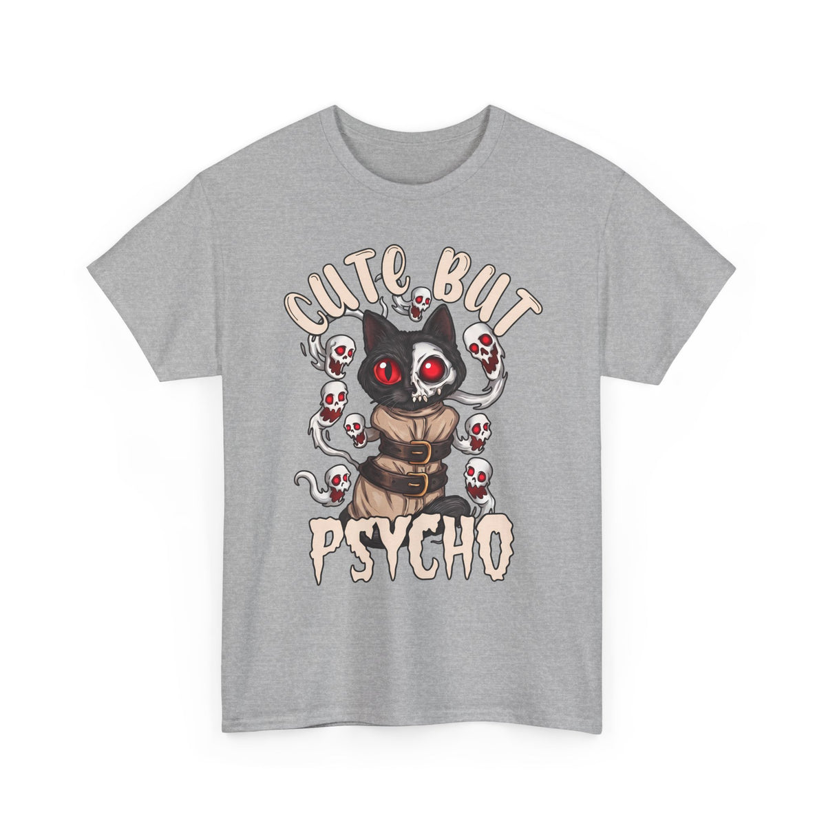 Cute But Psycho T-Shirt — Funny Straightjacket Black Cat Horror Tee