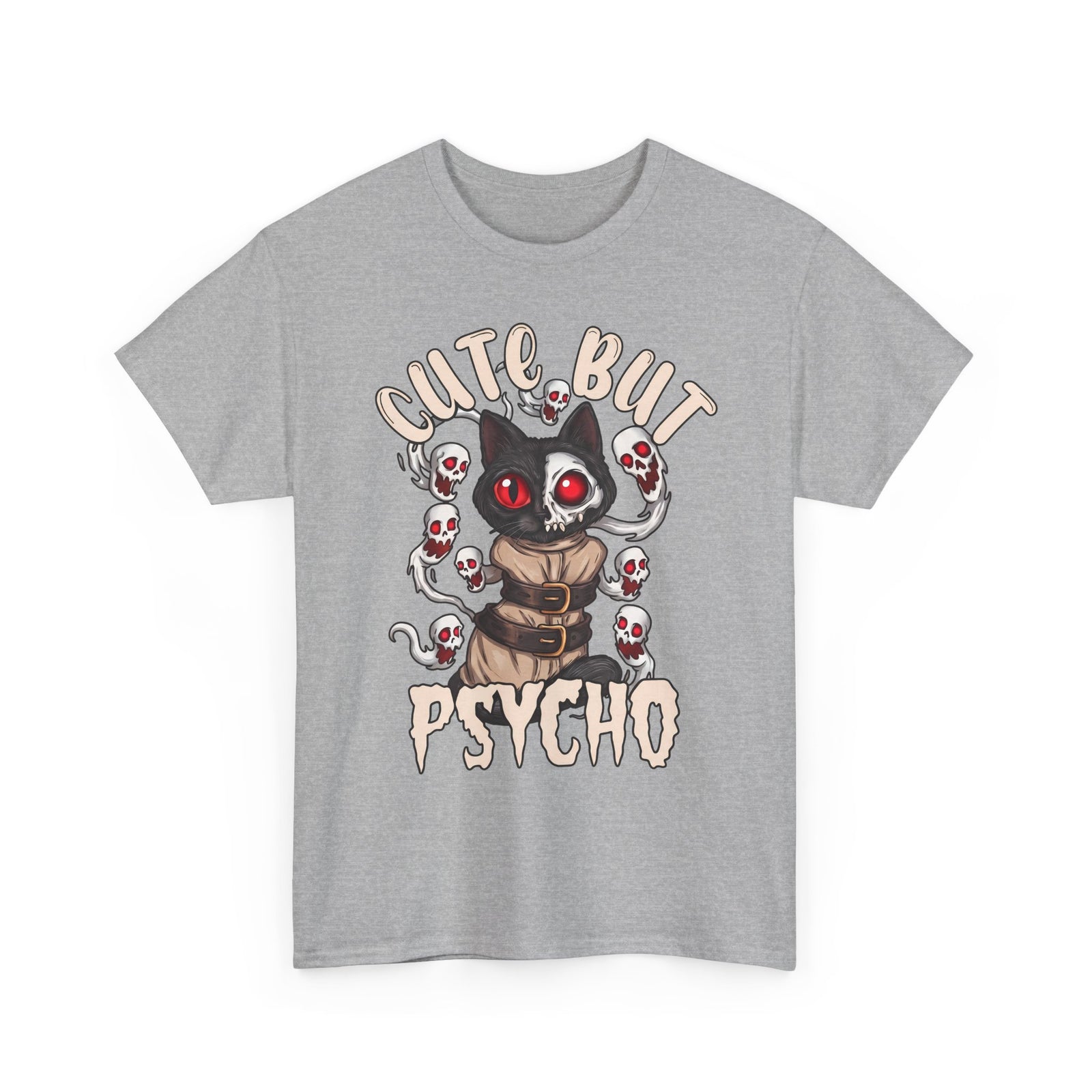 Cute But Psycho T-Shirt — Funny Straightjacket Black Cat Horror Tee