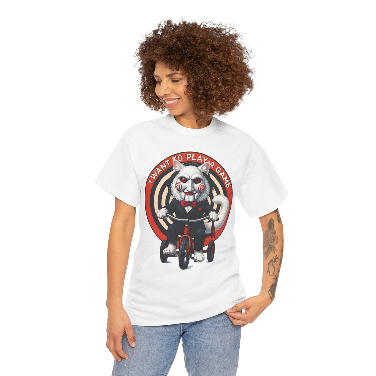 I Want To Play A Game SAW Cat T-Shirt — Funny Jigsaw Puppet Feline Tee