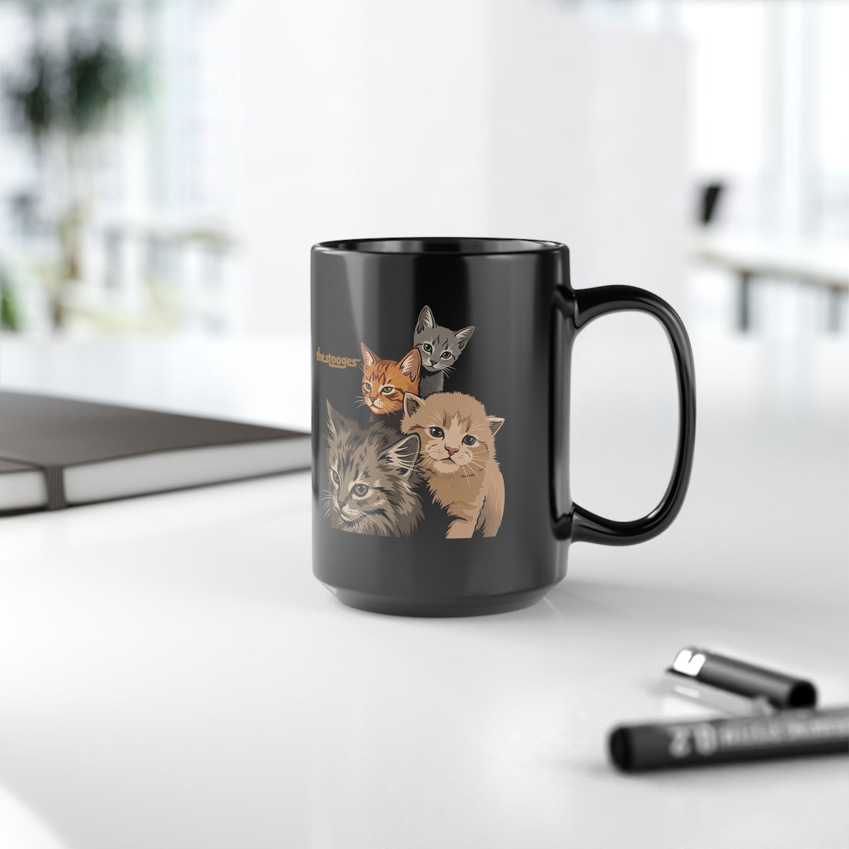 The Stooges Cat Black Mug
