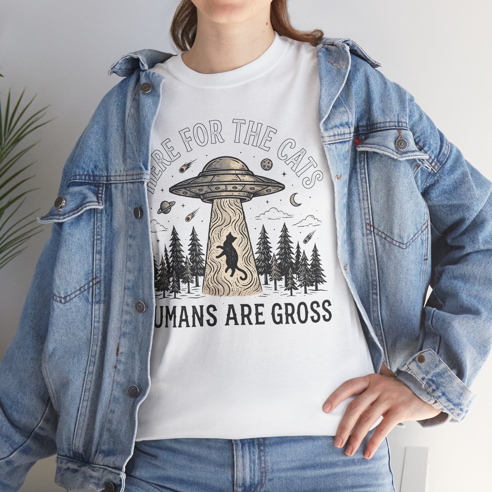 Here For The Cat Tee — 'Humans Are Gross' Cat Lover T-Shirt