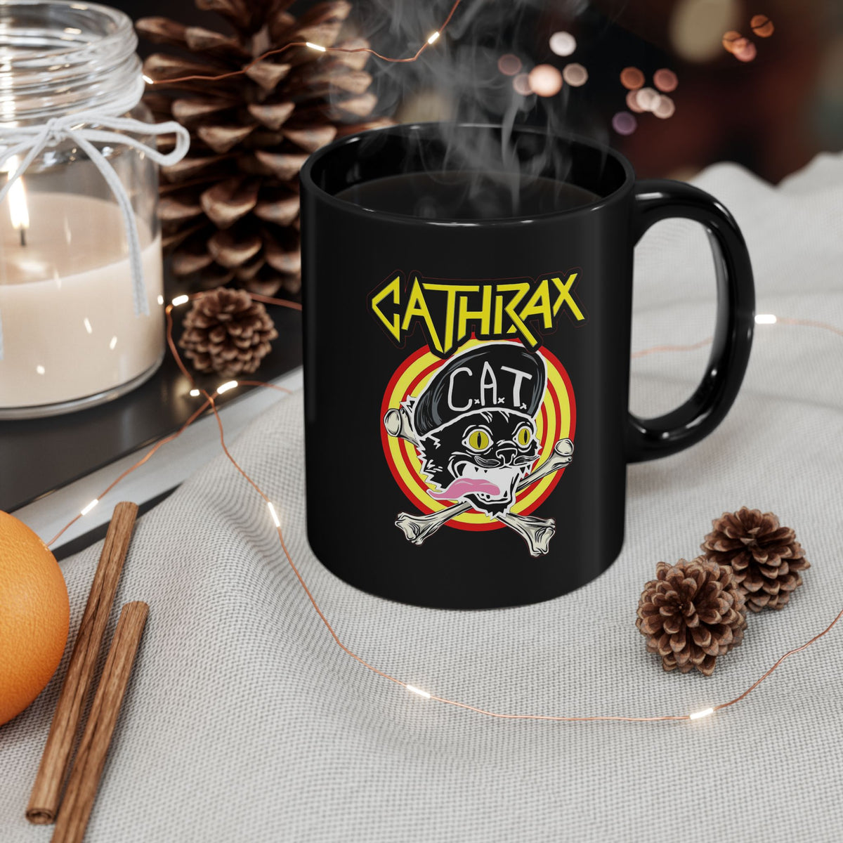 Cathrax Parody Cat Black Mug — Heavy Metal Band Cat Graphic Mug