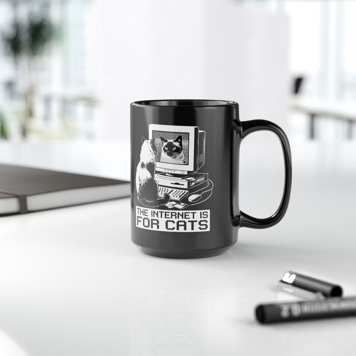 The Internet Is For Cats Black Mug
