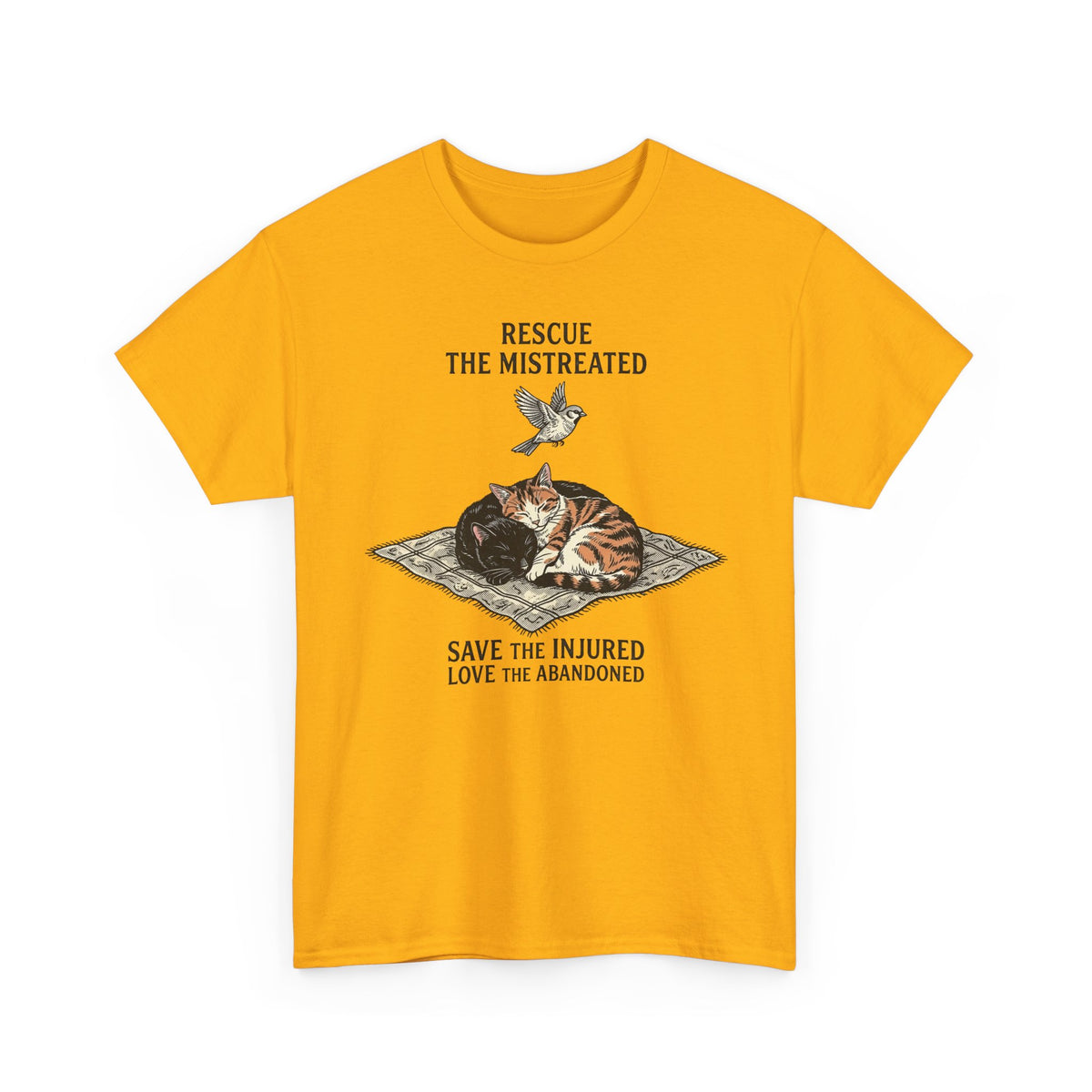 Cat Lover T-Shirt — "Rescue the Mistreated, Save the Injured, Love the Abandoned" Rescue Cat Tee
