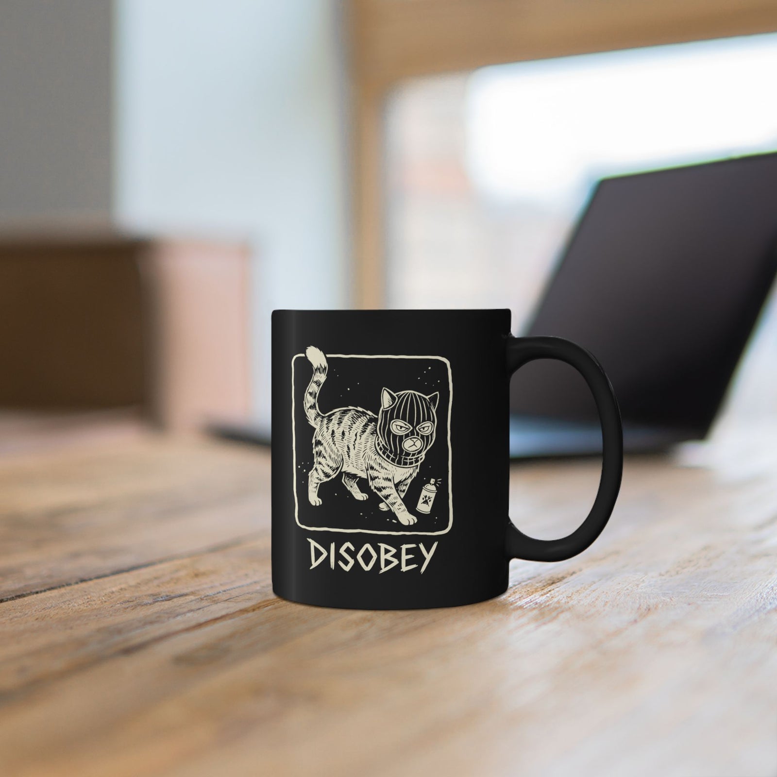 Cat Disobey Black Mug — Funny Rebellious Cat Mug for Cat Lovers