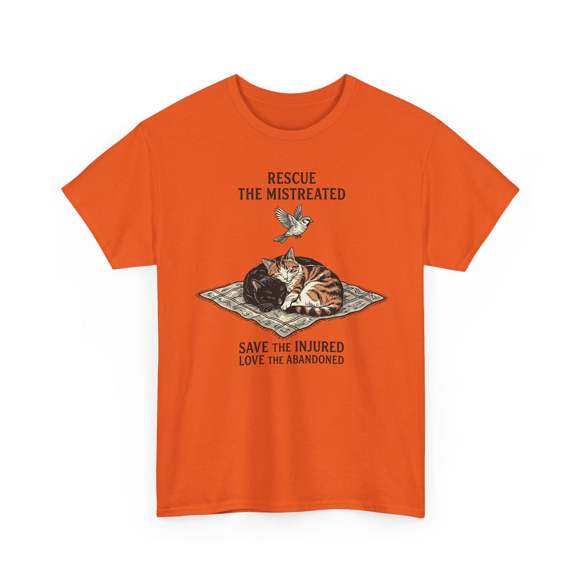 Cat Lover T-Shirt — "Rescue the Mistreated, Save the Injured, Love the Abandoned" Rescue Cat Tee