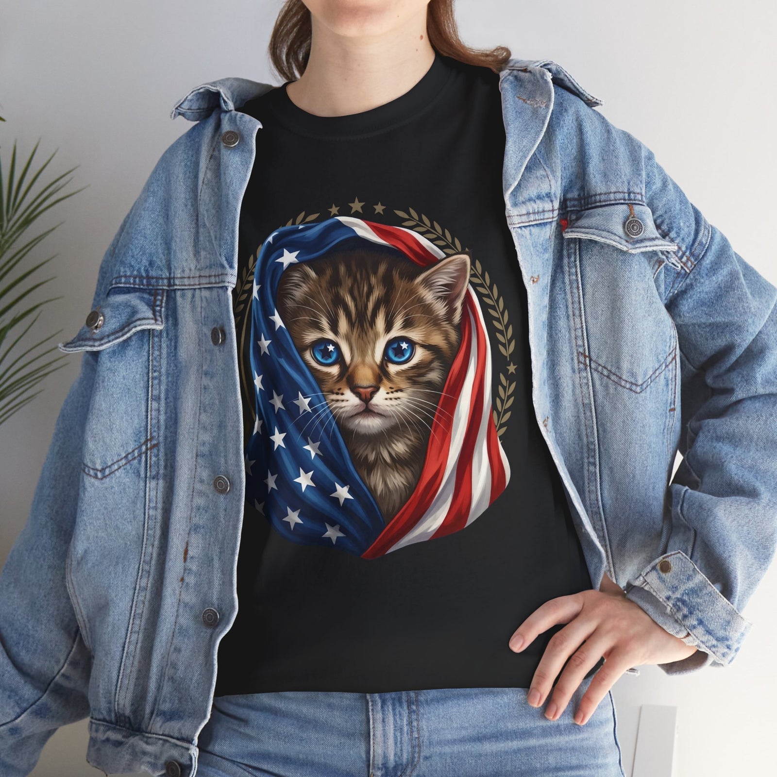 Patriotic American Flag Cat T-Shirt Cute Kitten USA Pride