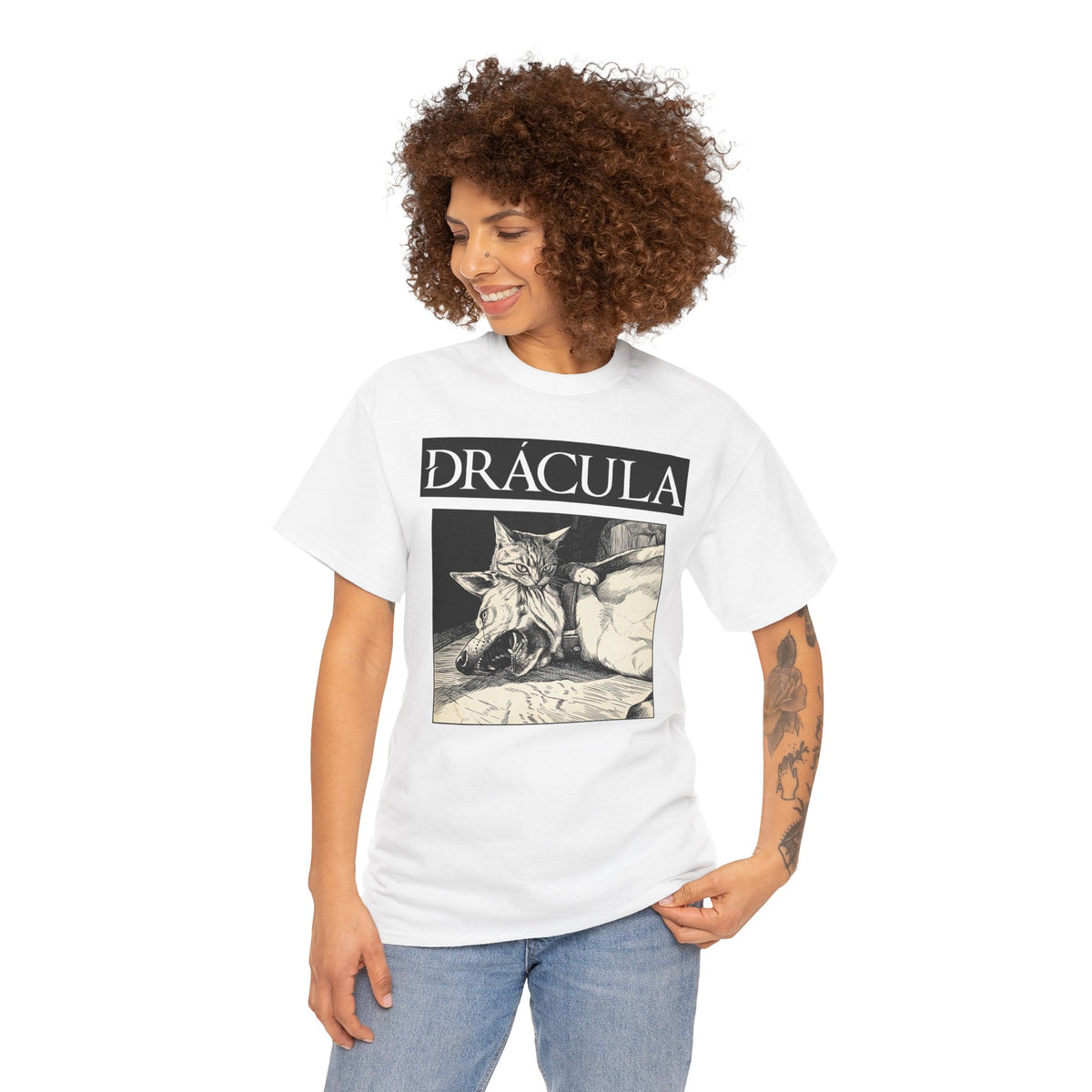 Dracula Cat Graphic Tee — Gothic Vintage Vampire Artwork T-Shirt