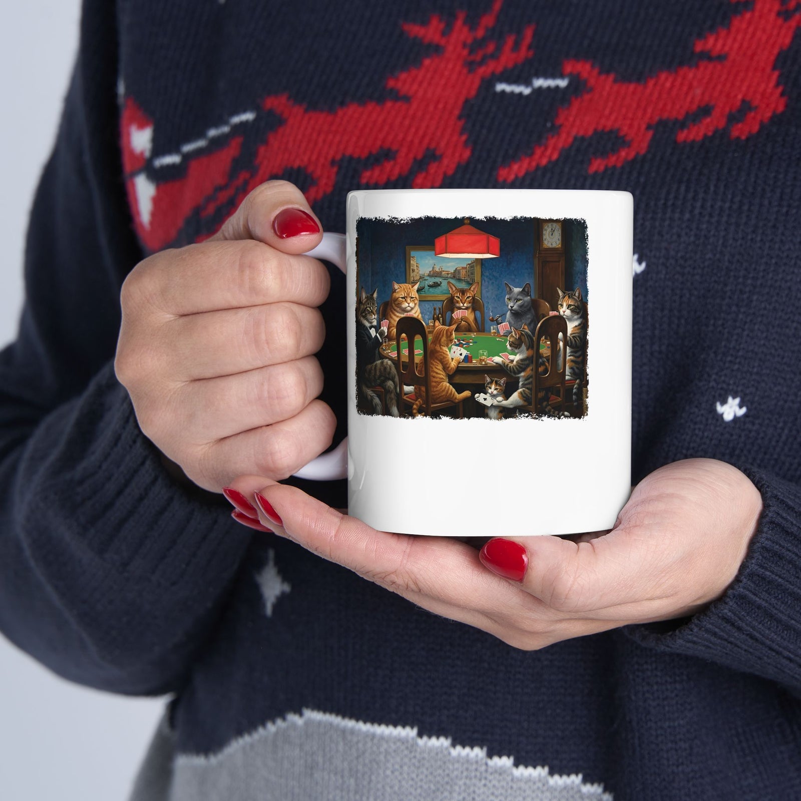 Cats Playing Poker Ceramic Mug — Funny Poker Cat Art Mug