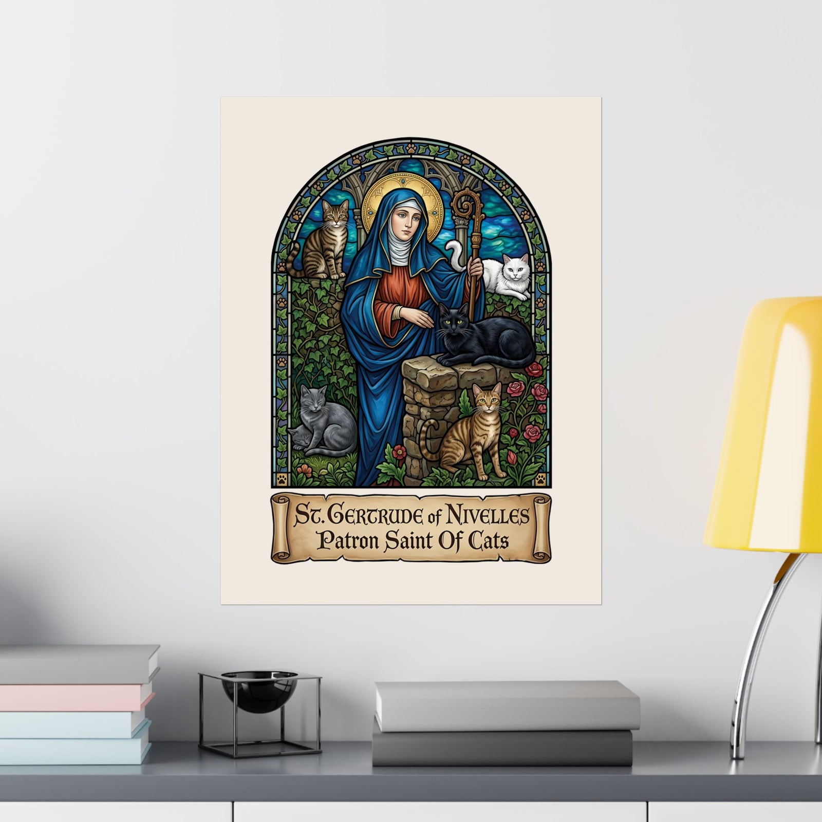 Saint Gertrude of Nivelles Cat Patron Poster — Patron Saint of Cats Poster