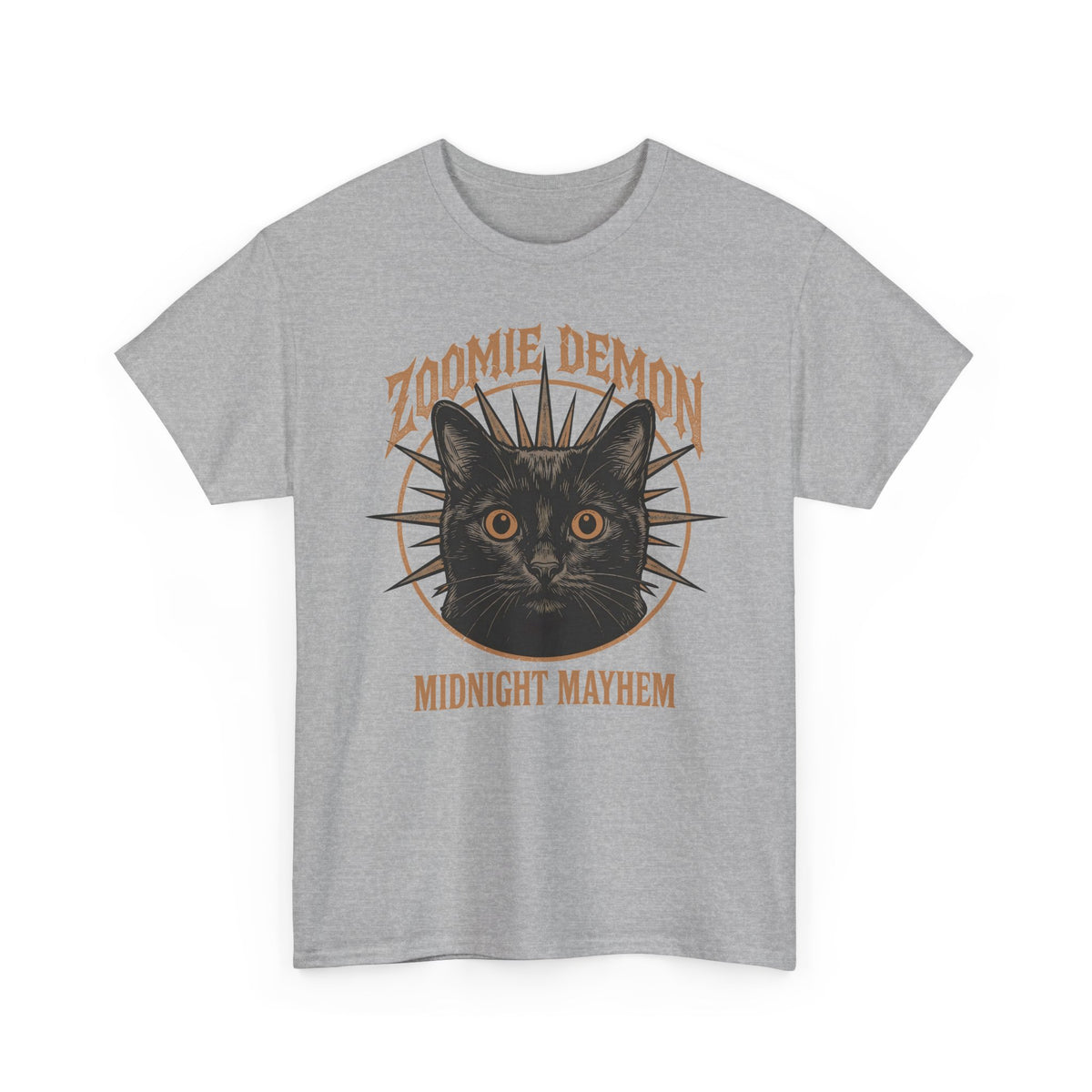 Zoomie Demon Cat T-Shirt — "Midnight Mayhem" Gothic Vintage Band Tee