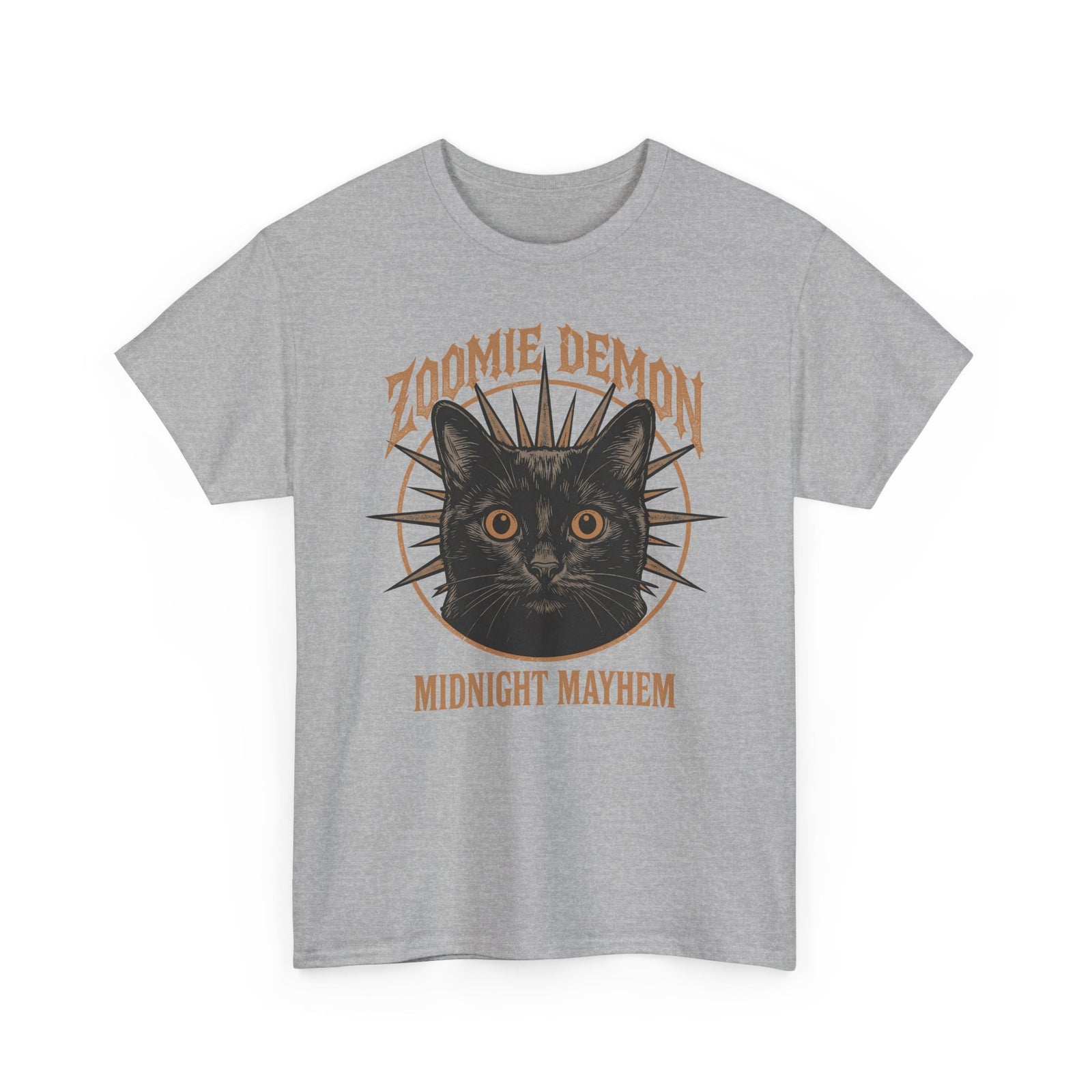Zoomie Demon Cat T-Shirt — "Midnight Mayhem" Gothic Vintage Band Tee