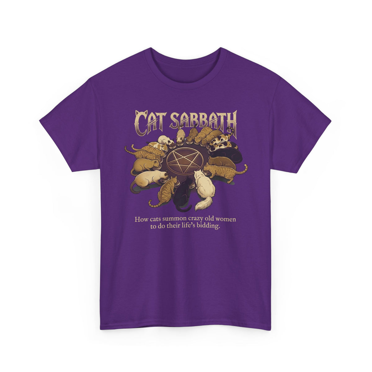 Cat Sabbath Tee — Vintage Occult Cat Shirt with How Cats Summon Crazy Old Women…