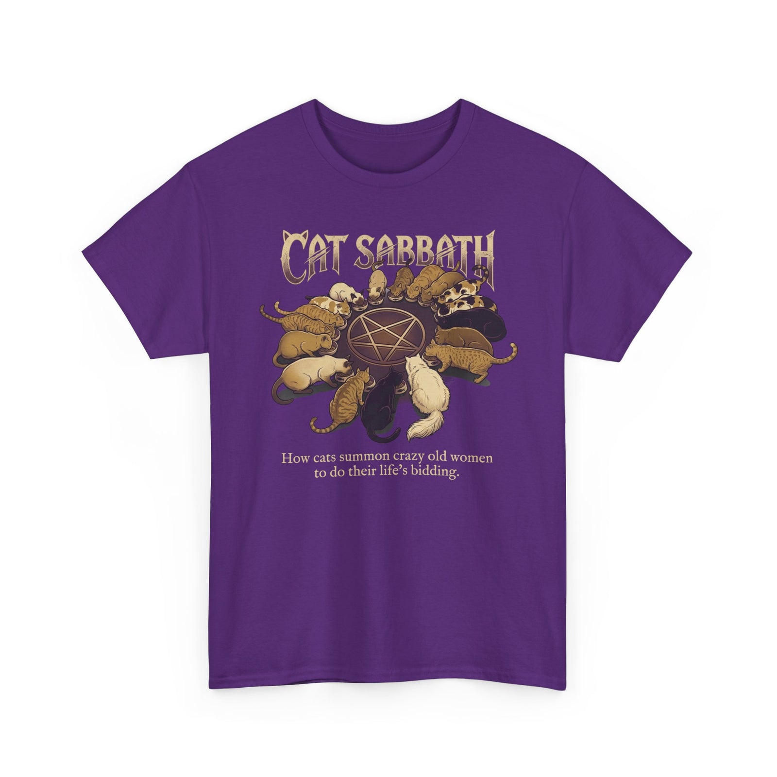 Cat Sabbath Tee — Vintage Occult Cat Shirt with How Cats Summon Crazy Old Women…