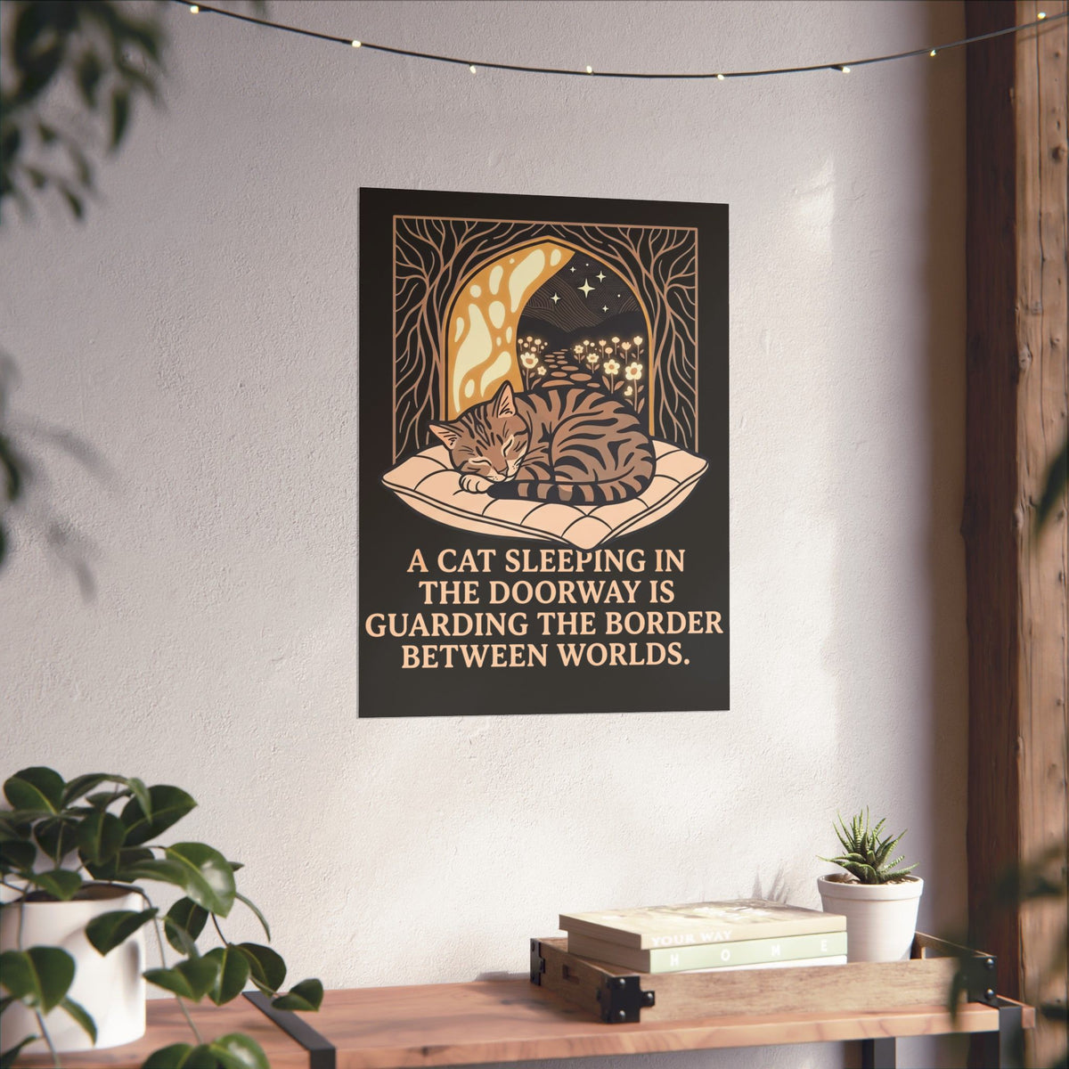 Mystical Cat Sleeping in the Doorway Poster — "Guarding the Border Between Worlds"