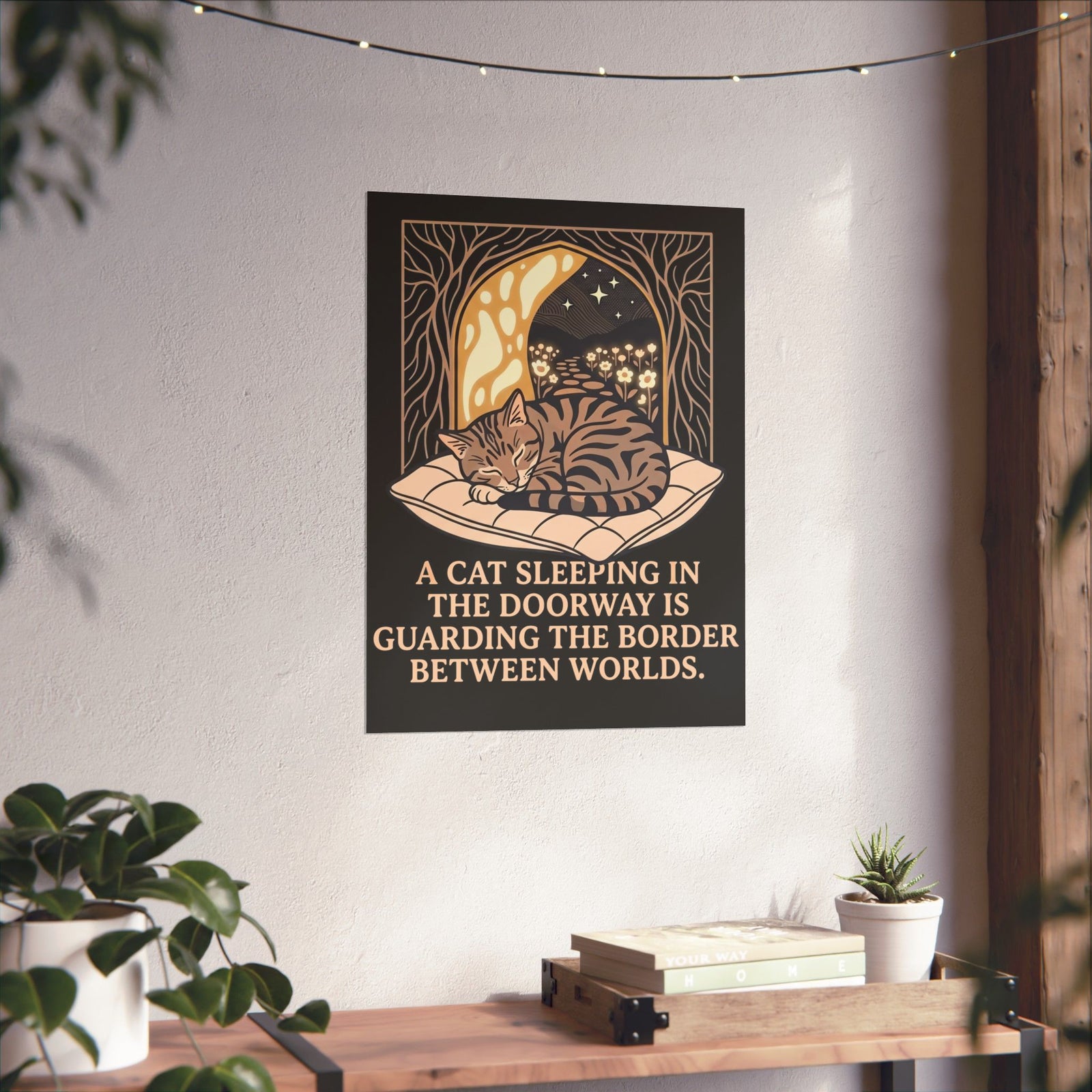 Mystical Cat Sleeping in the Doorway Poster — "Guarding the Border Between Worlds"