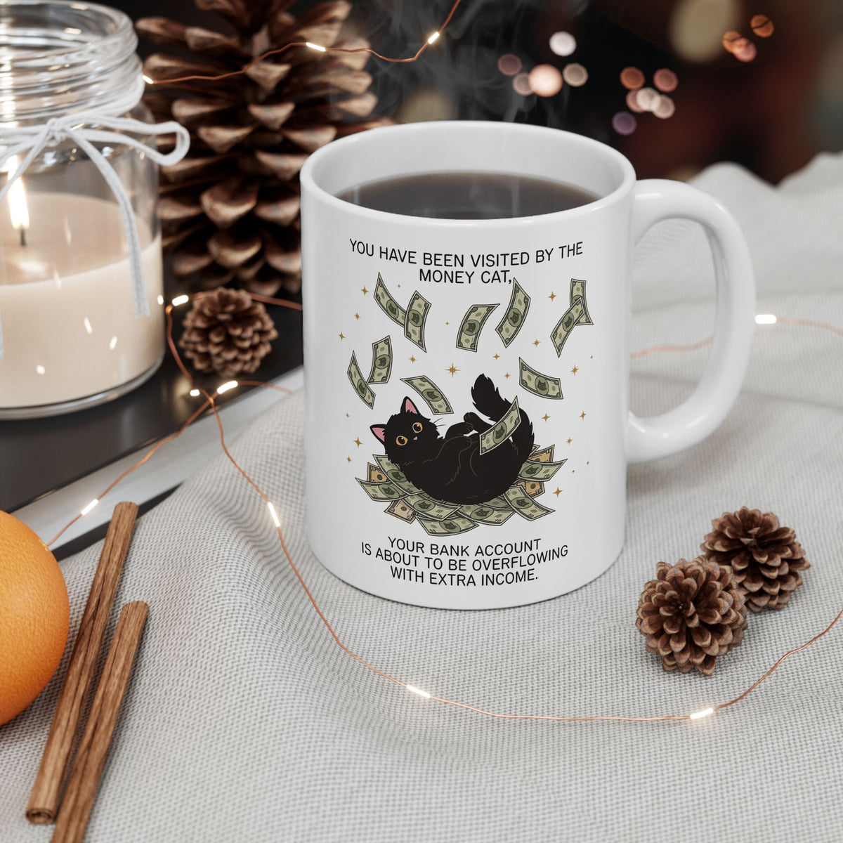 Money Cat T‑Mug 'You Have Been Visited by the Money Cat' Lucky Cash Mug