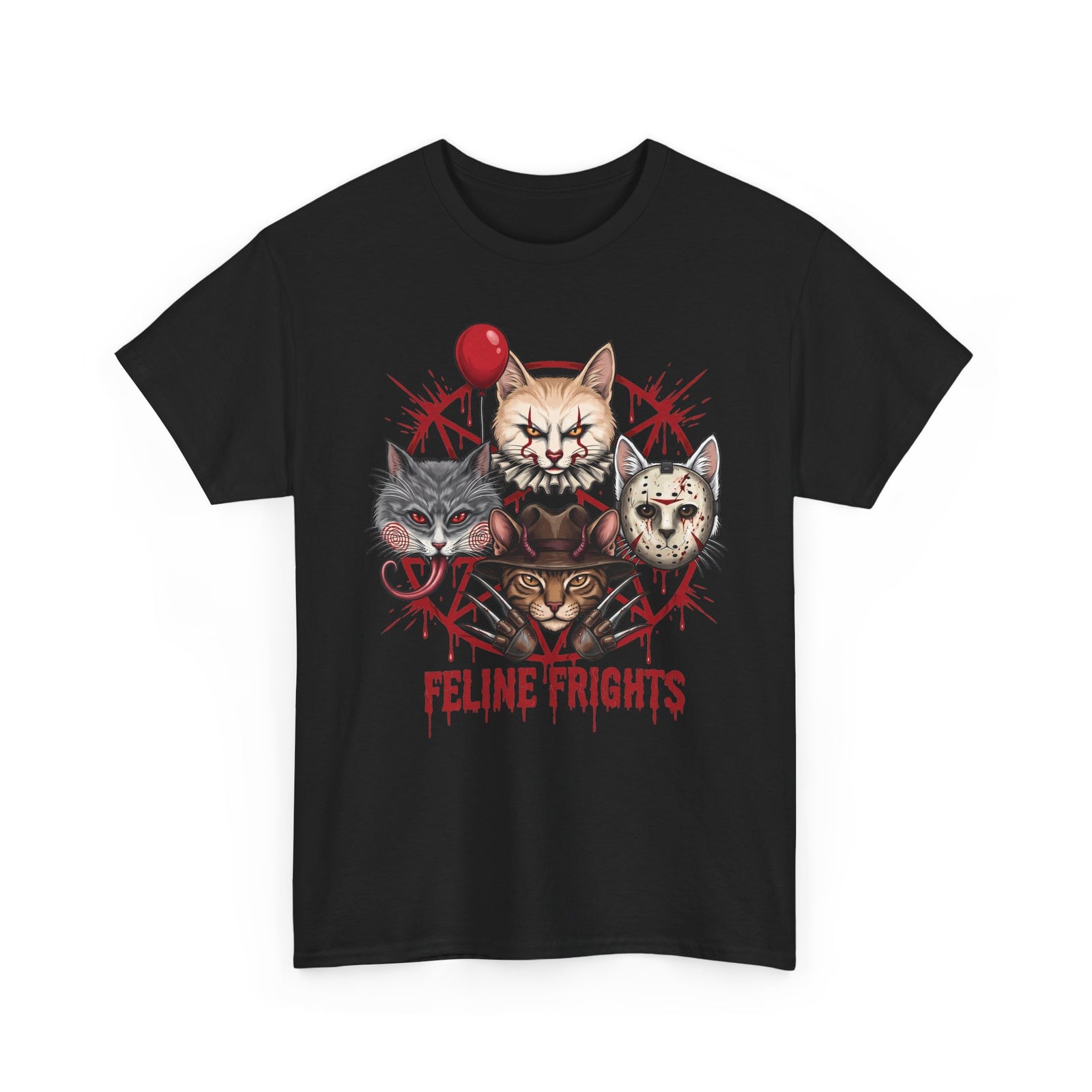 Funny Feline Frights T-Shirt — Slasher Movie Icons Cat Parody Apparel