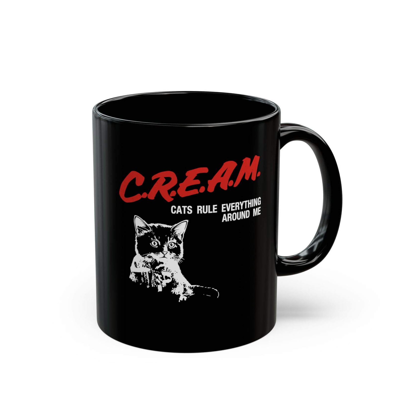Cats Rule Everything Around Me Black Mug — Funny Cat Lover Mug