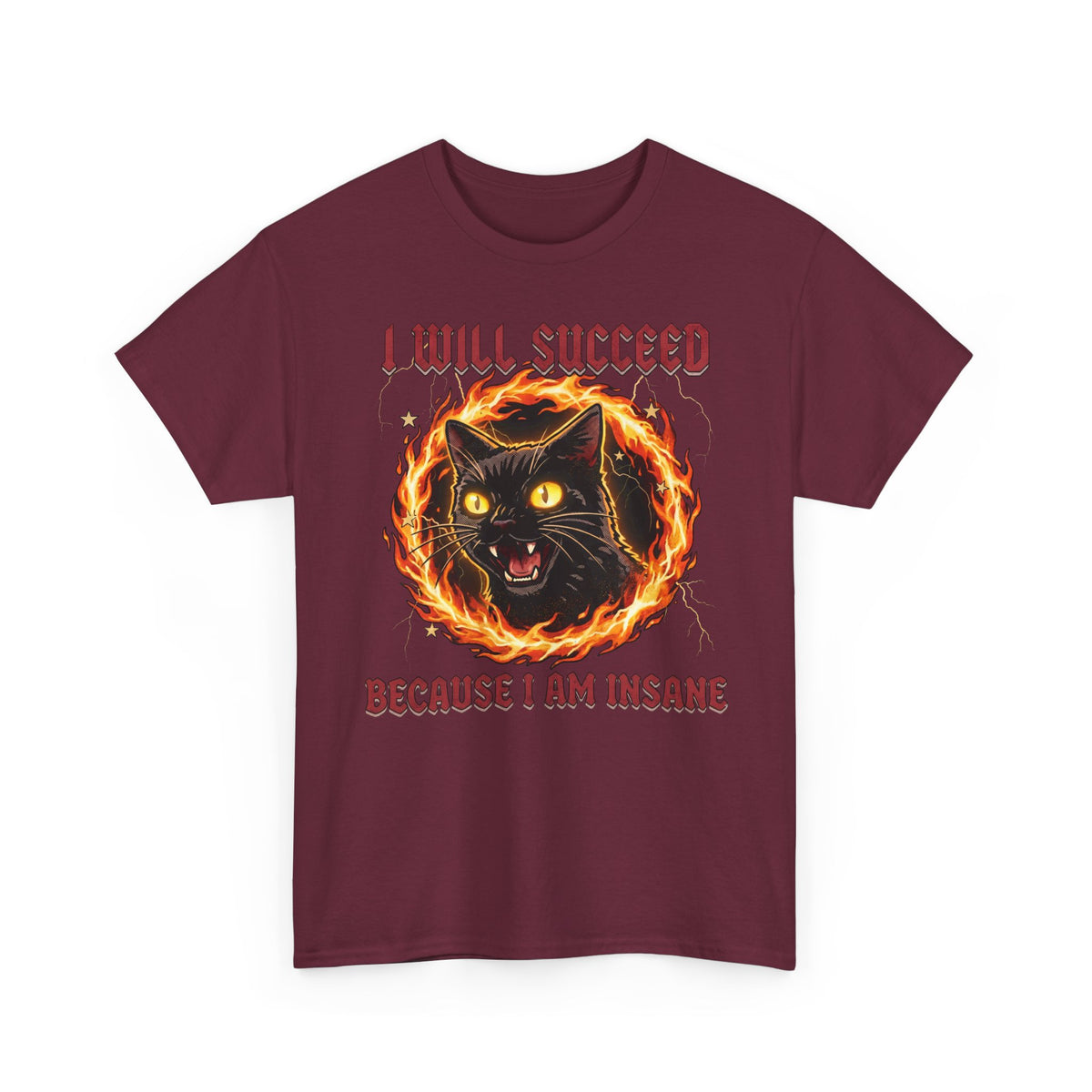 I Will Succeed Because I Am Insane T-Shirt — Heavy Metal Black Cat Graphic Tee
