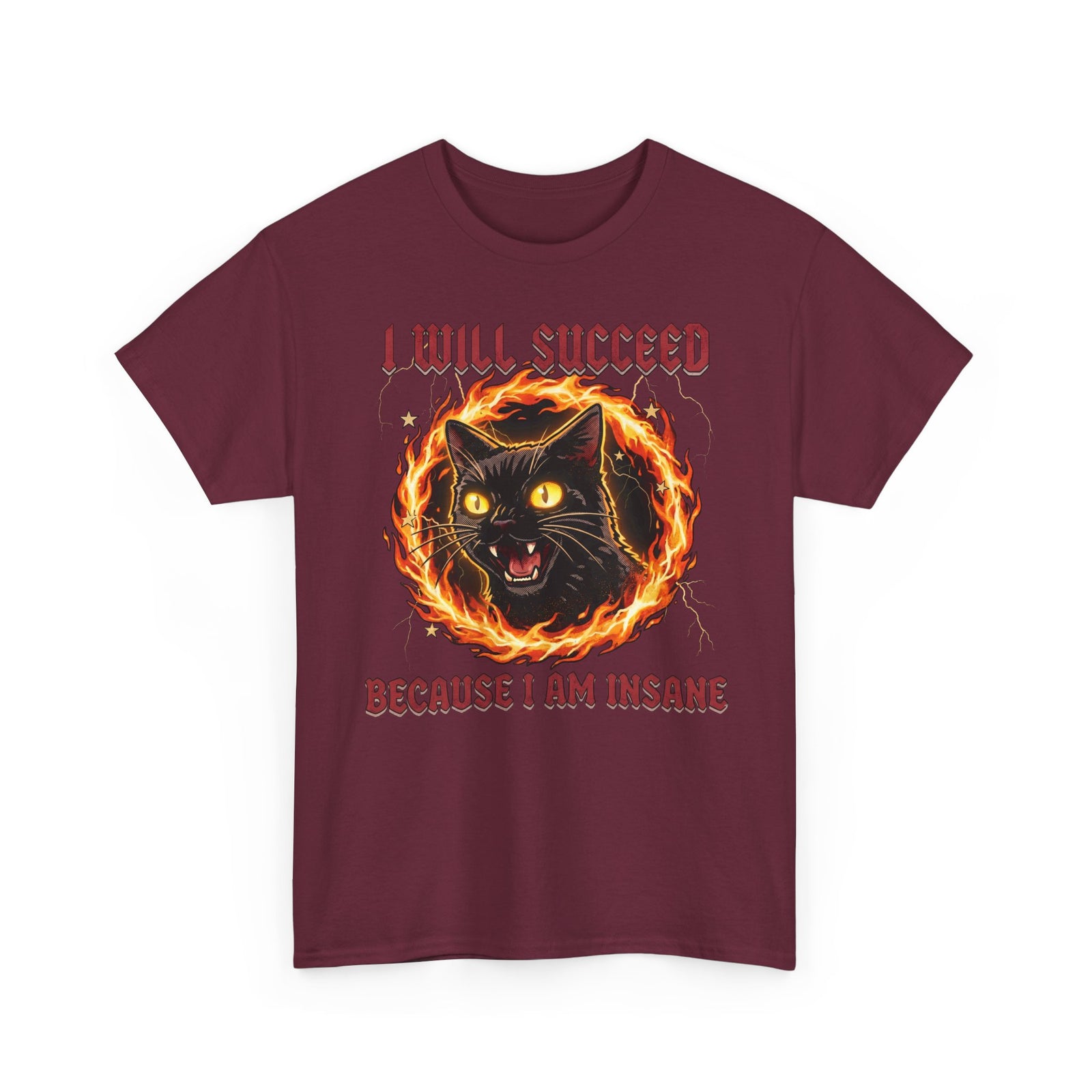 I Will Succeed Because I Am Insane T-Shirt — Heavy Metal Black Cat Graphic Tee