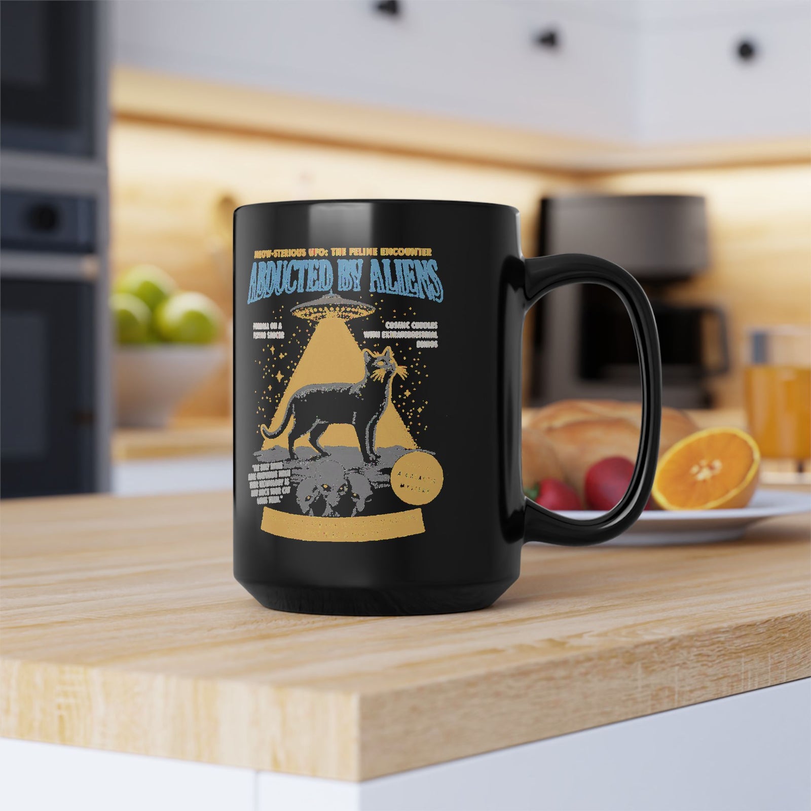 Abducted by Aliens Black Cat Black Mug — Cute UFO Cat Mug