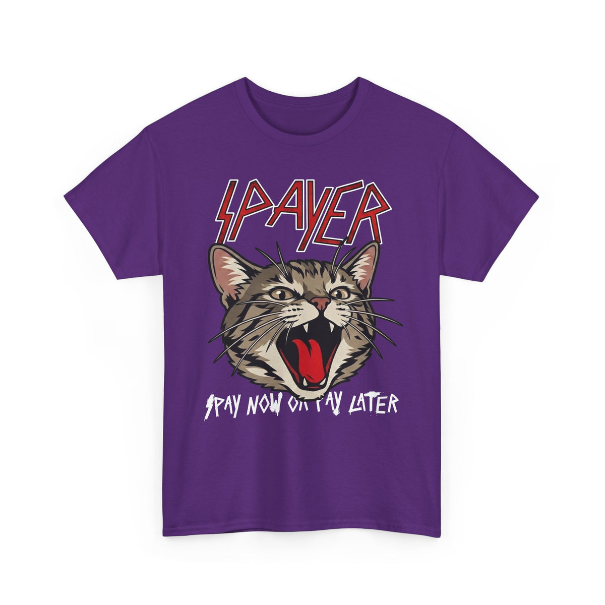 Slayer Cat Graphic Tee — "Pray Now Or Pay Later" Rock Band Style T-Shirt