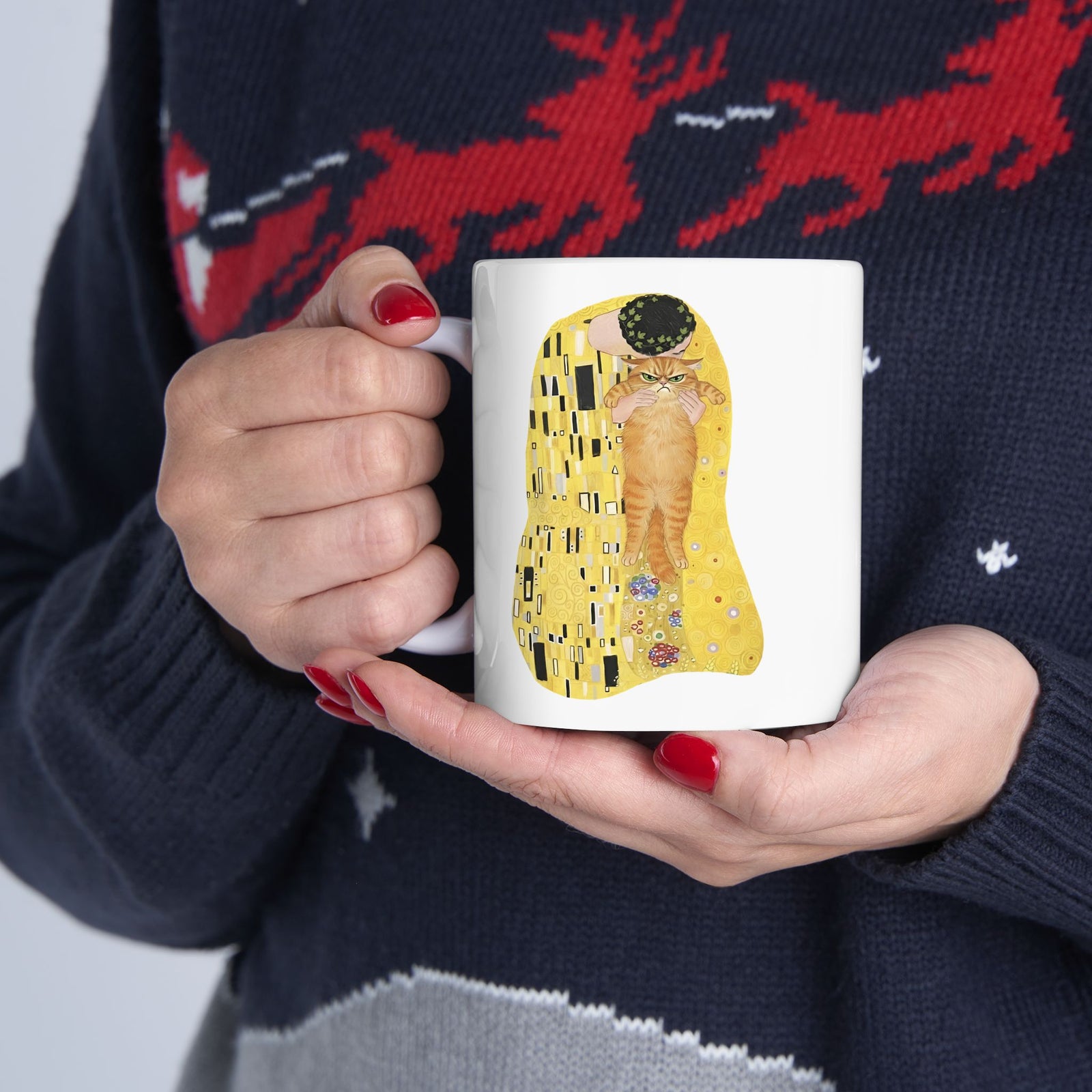 Cat & The Kiss Ceramic Mug — Romantic Cat Illustration Mug
