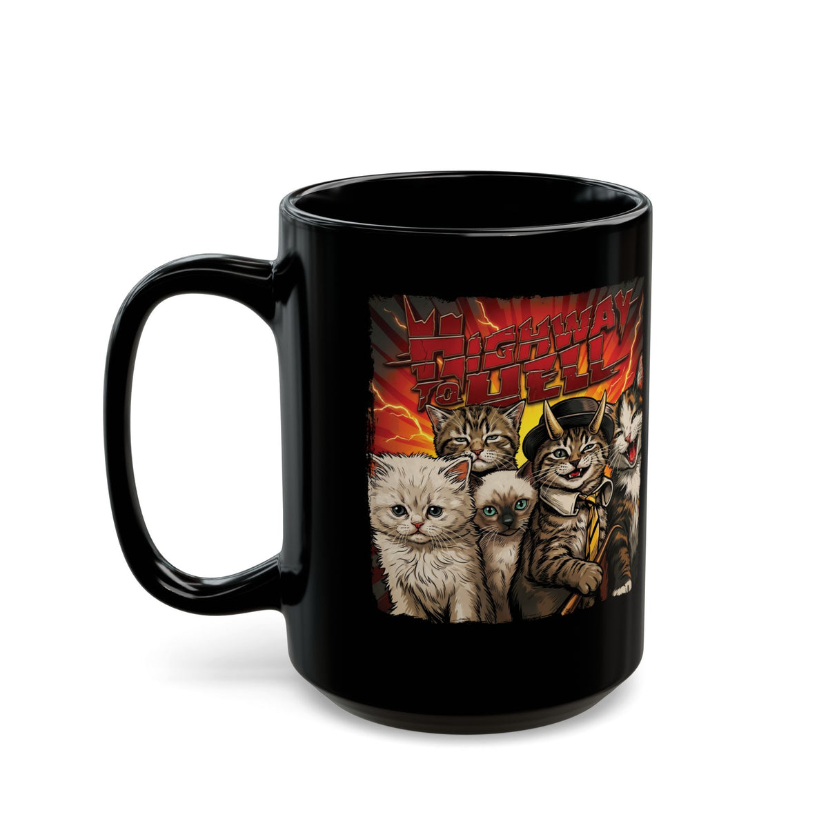 "Highway to Hell" Hard Rock Cats Parody Black Mug