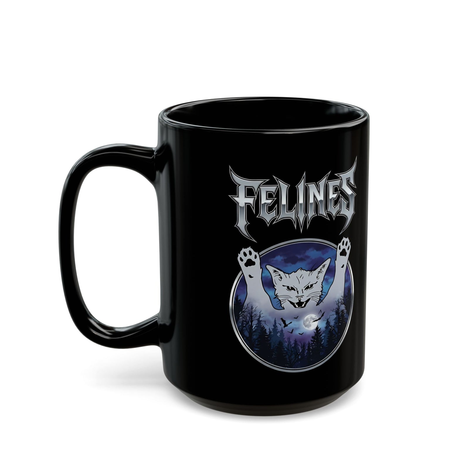 Felines Ghost Black Mug — Spooky Cat Graphic Mug