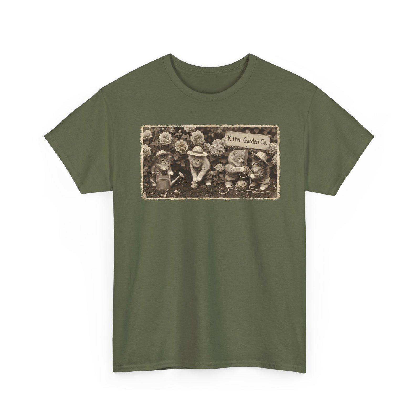 Vintage Kittens in the Garden T-Shirt — Cute Floral Cat Tee