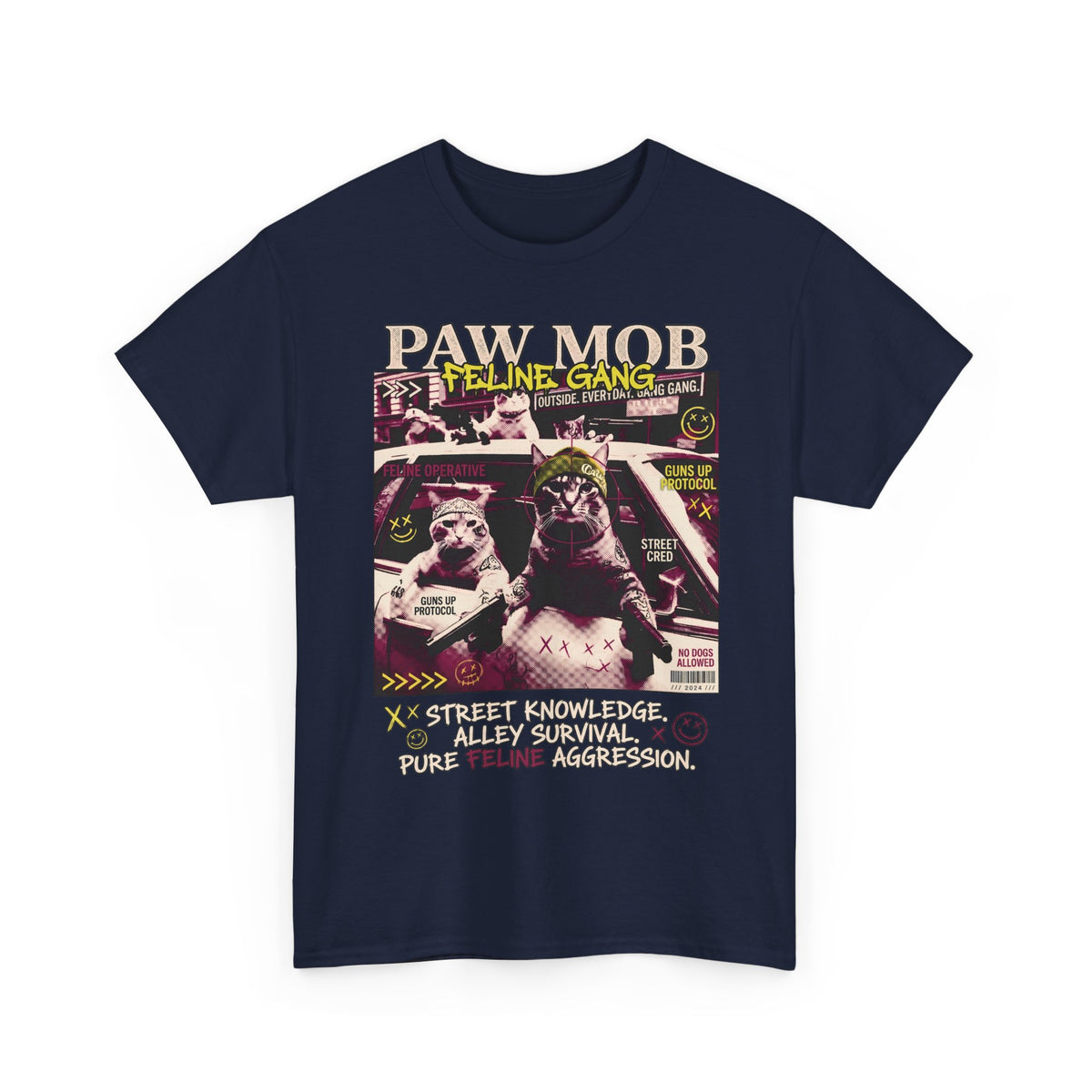 Paw Mob Feline Gang T-Shirt — Edgy Gangster Cat Streetwear Tee
