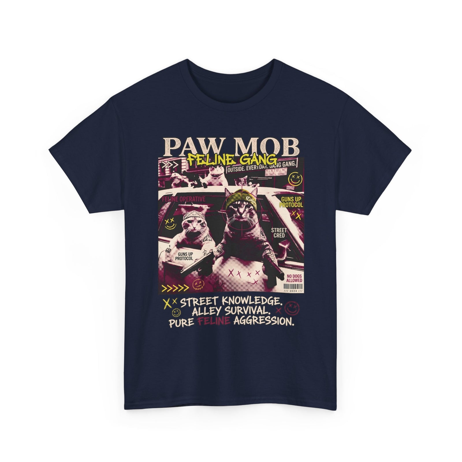 Paw Mob Feline Gang T-Shirt — Edgy Gangster Cat Streetwear Tee
