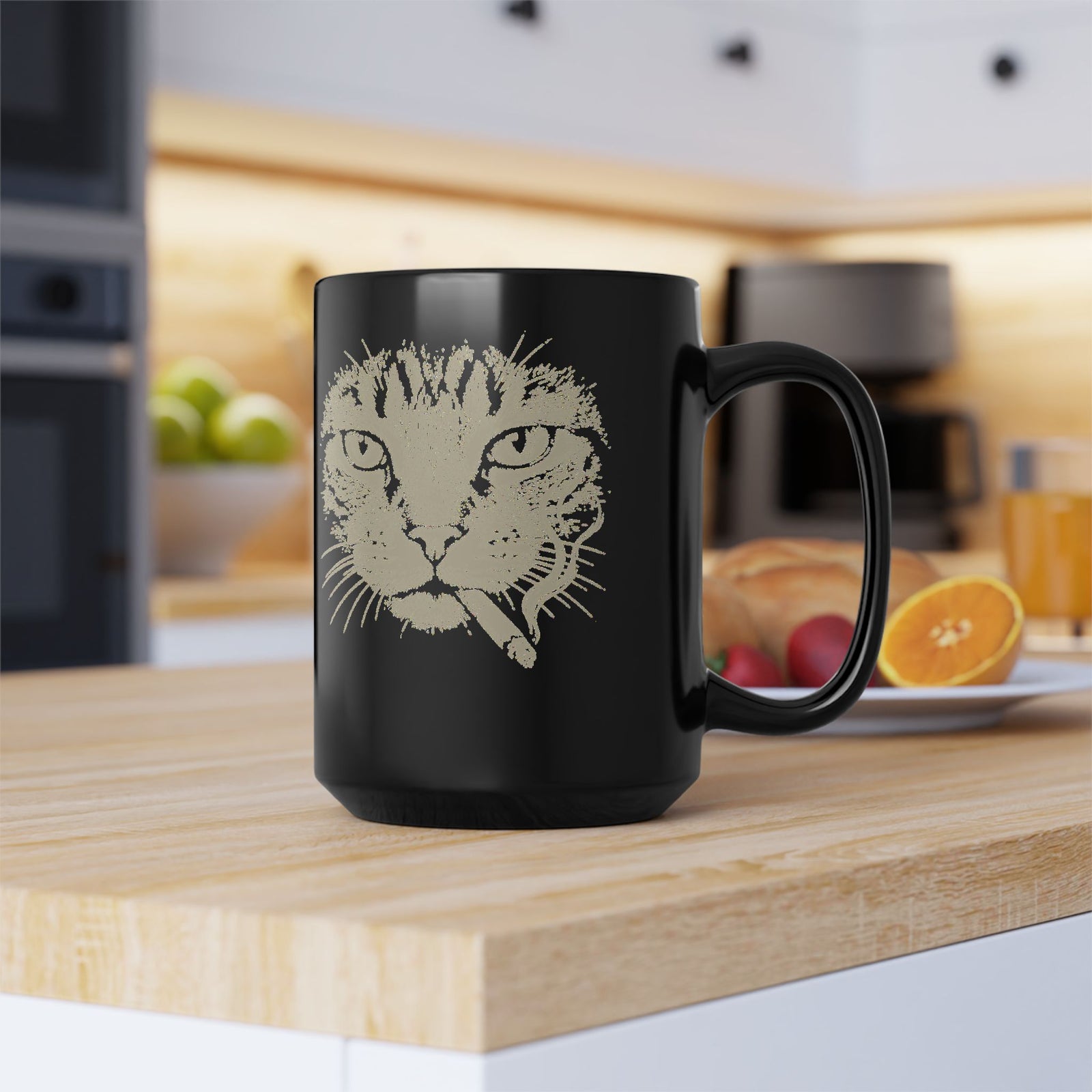 Smoking Cat Black Mug — Vintage Grunge Cat Graphic Mug