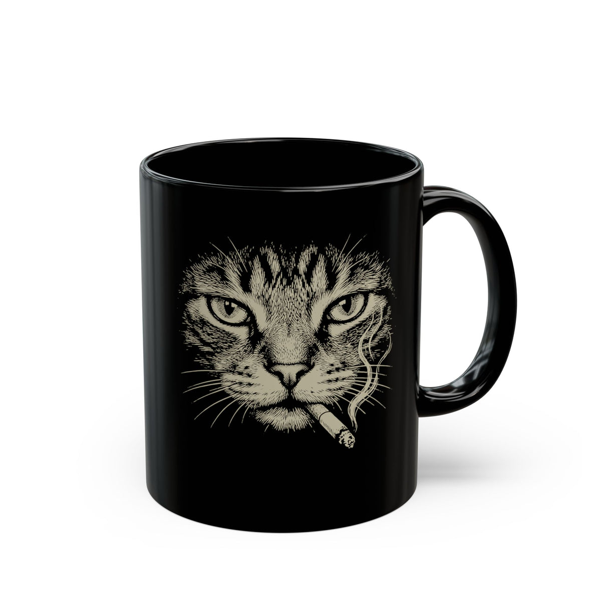 Smoking Cat Black Mug — Vintage Grunge Cat Graphic Mug