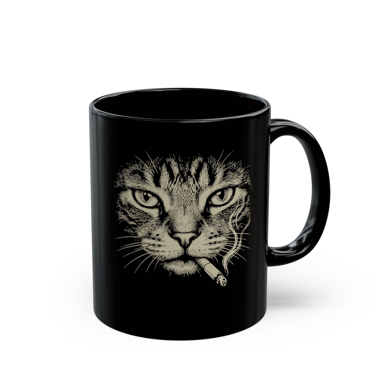 Smoking Cat Black Mug — Vintage Grunge Cat Graphic Mug