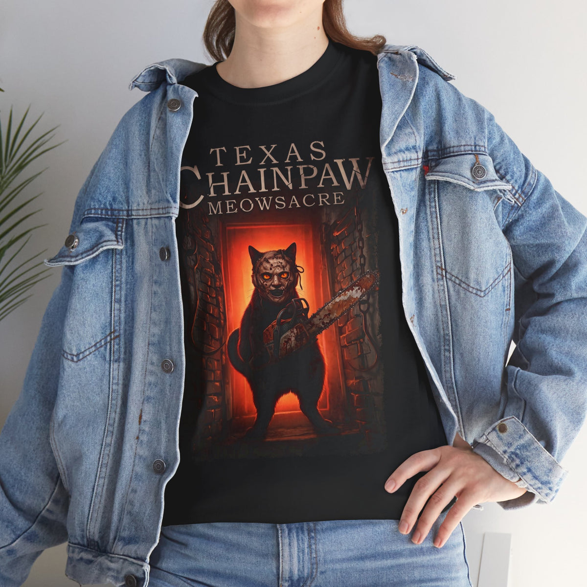 Texas Chainpaw Meowsacre T-Shirt — Funny Horror Black Cat Parody Tee