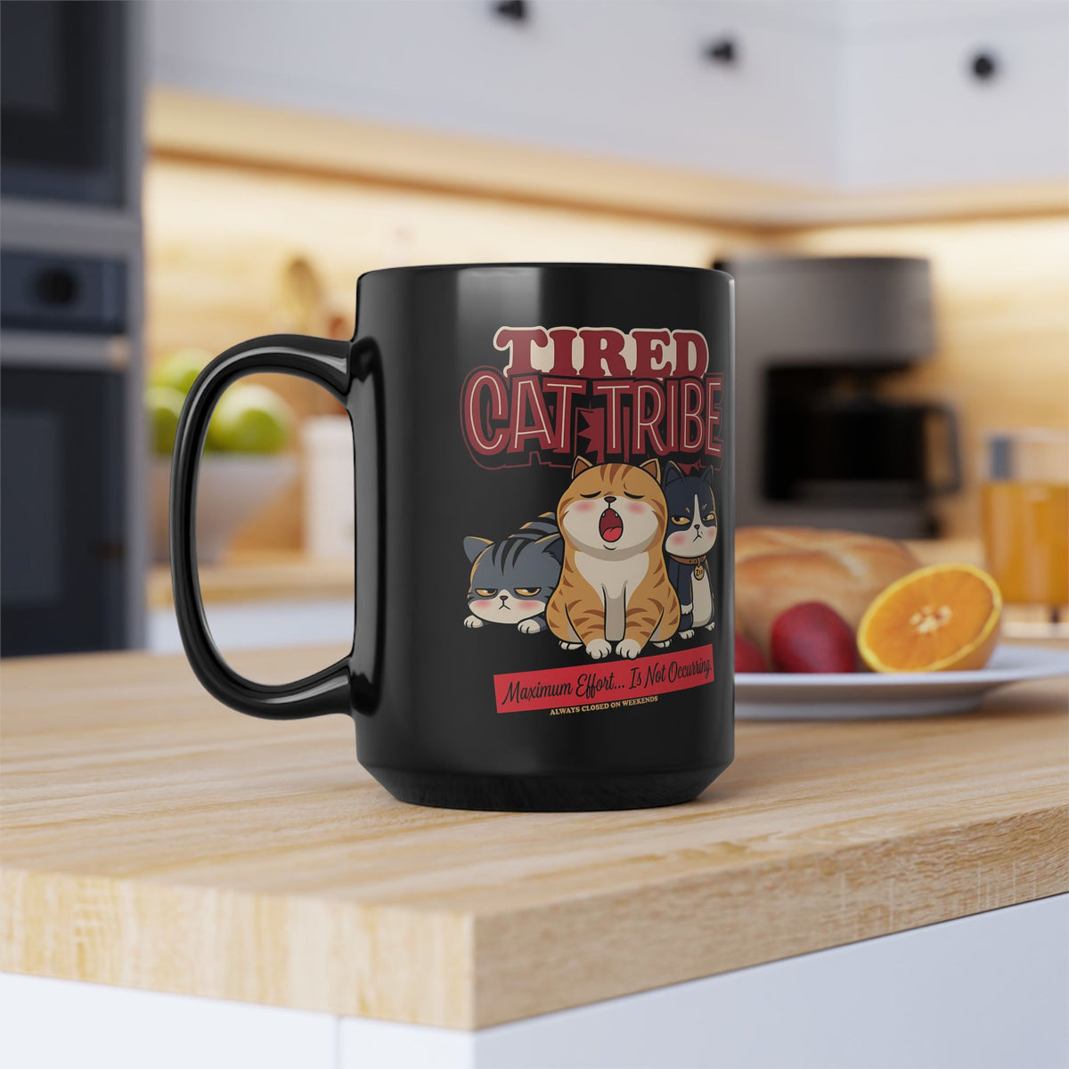Tired Cat Tribe Black Mug