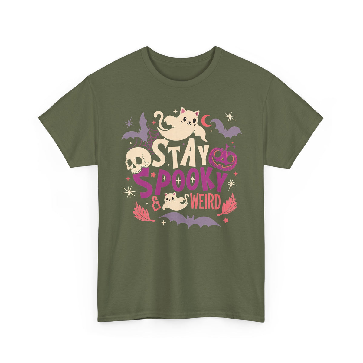 Stay Spooky & Weird Ghost Cat Shirt — Cute Pastel Goth Halloween T-Shirt