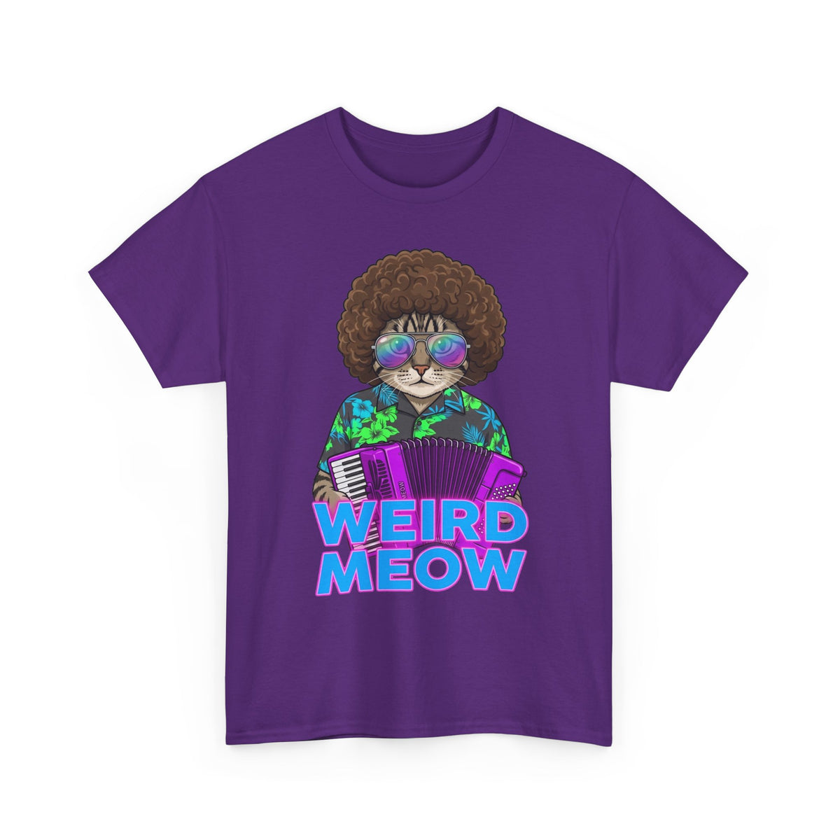 Weird Meow Cat T-Shirt — Retro Disco Cat with Accordion