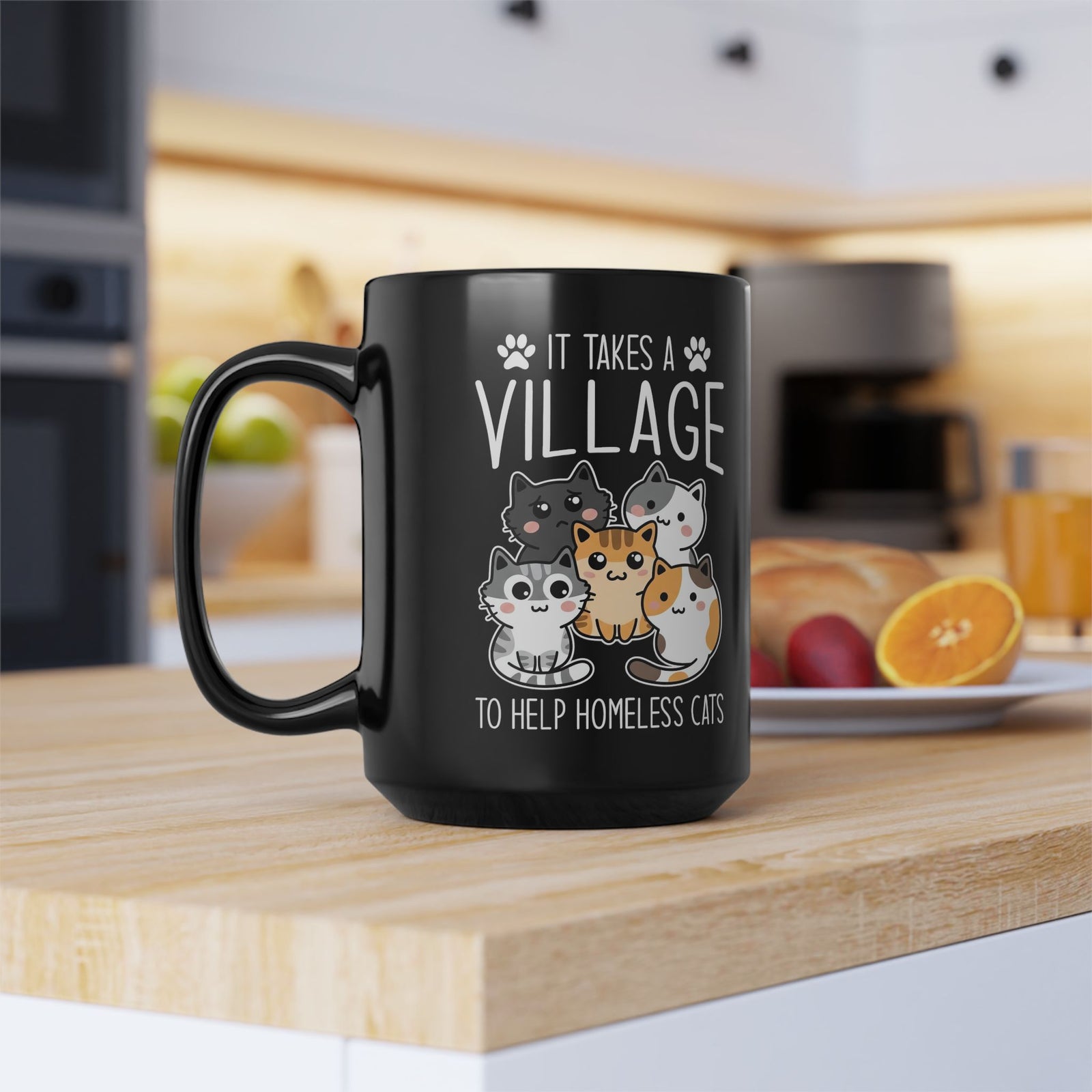 It Takes a Village to Help Homeless Cats Black Mug
