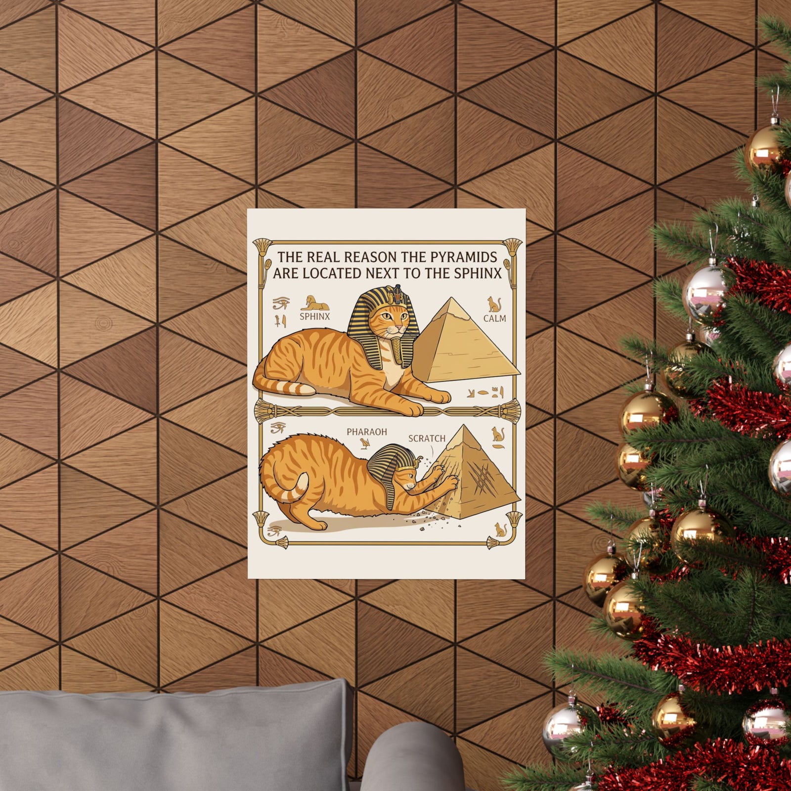 Funny Cat Pyramids Sphinx Poster Ancient Egypt Scratching Design