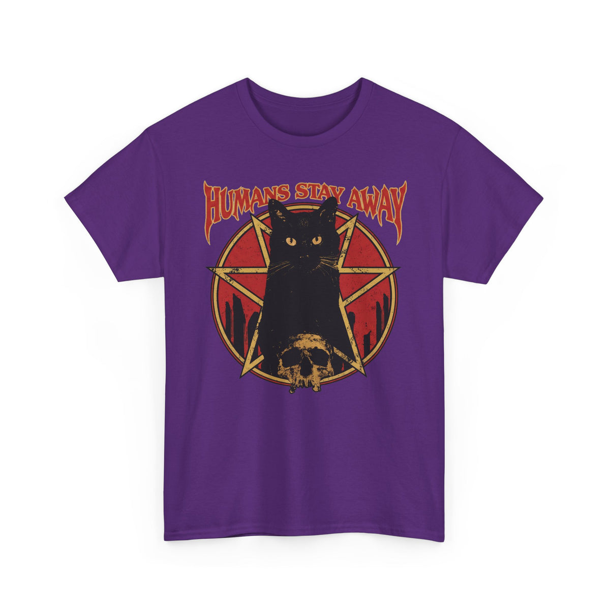 Humans Stay Away Black Cat T-Shirt — Heavy Metal Occult Pentagram Tee