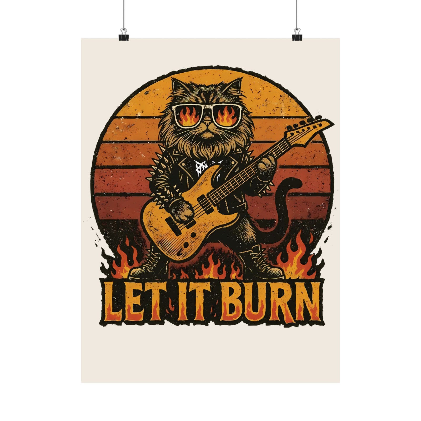 Let It Burn Rocker Cat Poster — Heavy Metal Guitar Feline Graphic