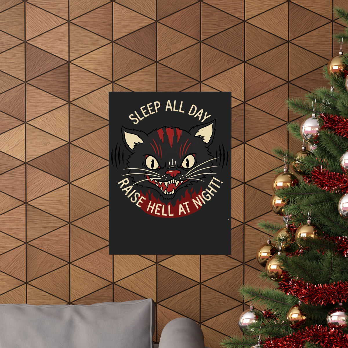 Funny Cat 'Sleep All Day, Raise Hell At Night' Poster