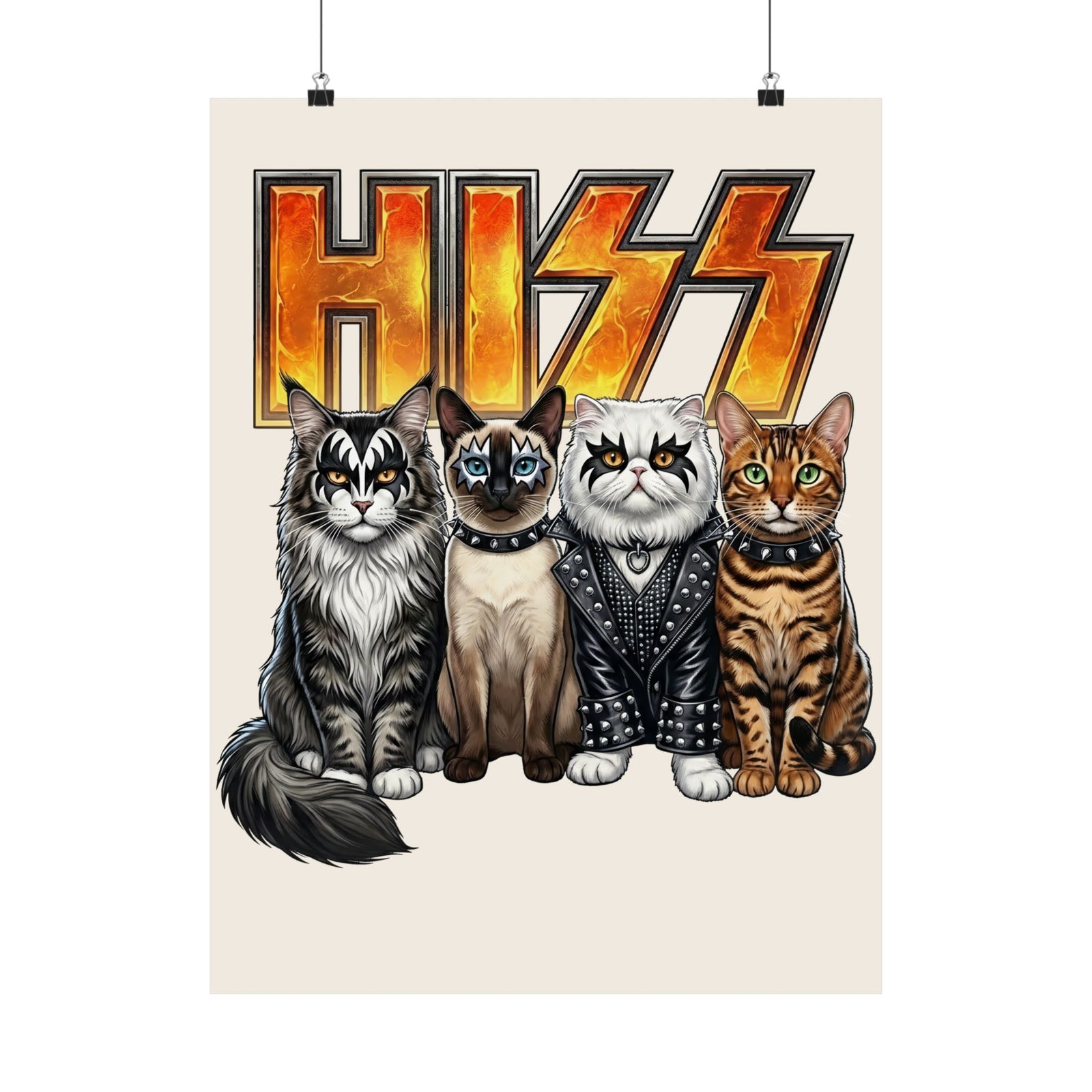 Heavy Metal Cat Hiss Poster — Retro Rock Cat Graphic Poster