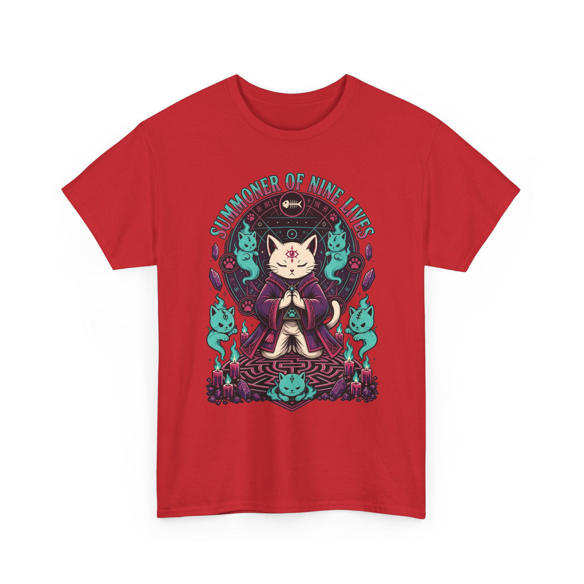 Lucky Cat Mystic Tee — "Catmancer of Nine Lives" Graphic T-Shirt