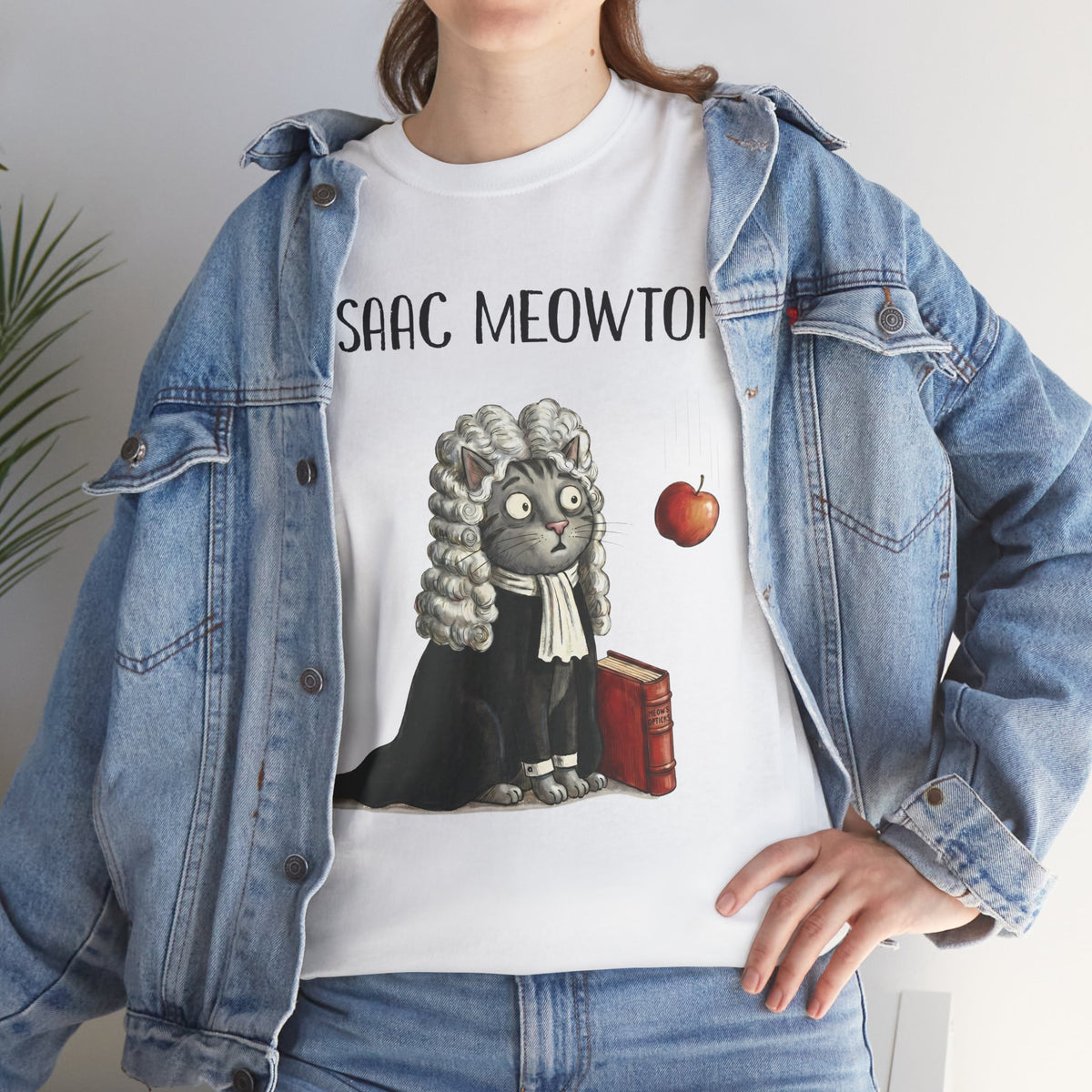 Isaac Meowton T-Shirt — Funny Science Pun Cat Gravity Graphic Tee