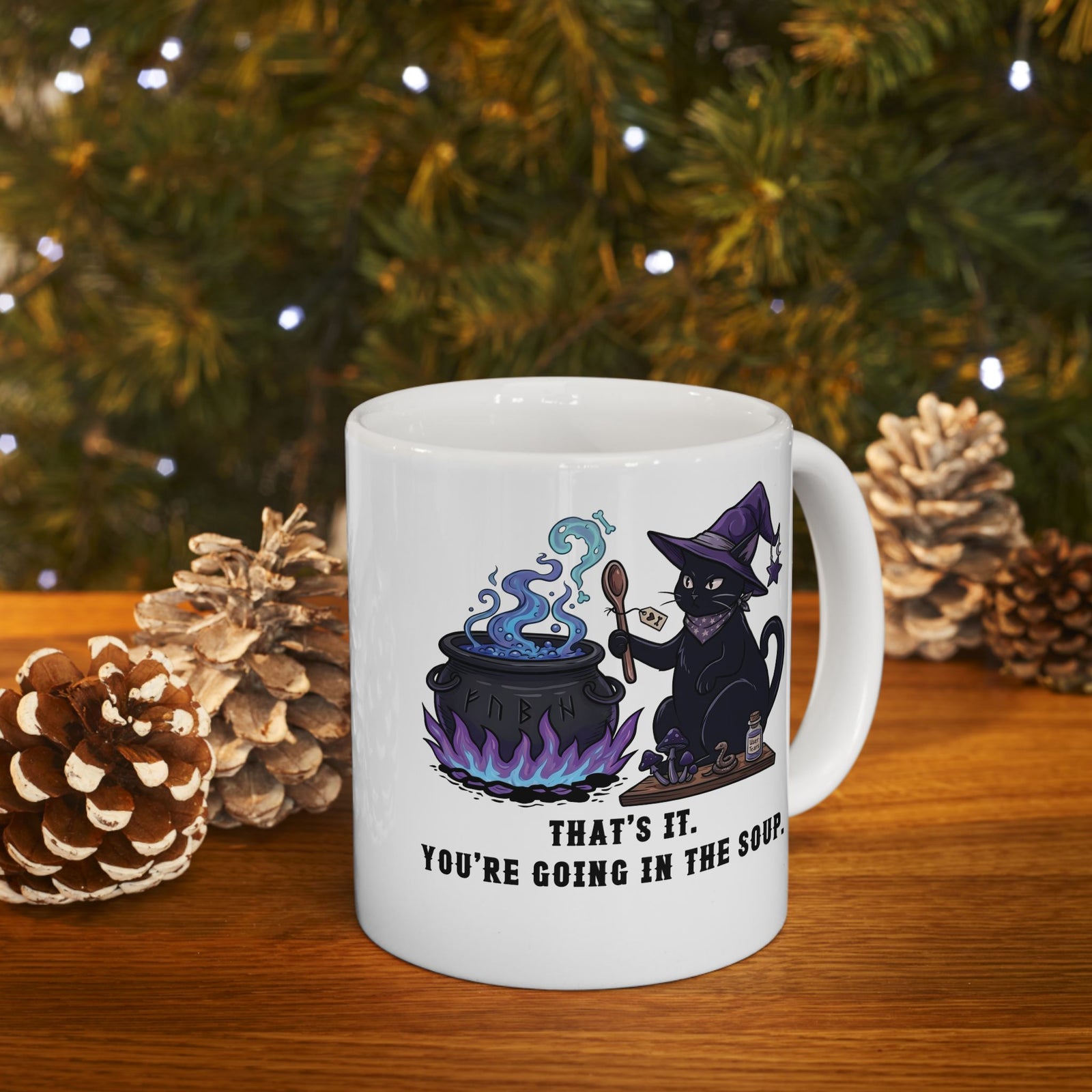 Black Cat “Purrfect Potion” Mug — Witchy Cat Graphic Ceramic Mug