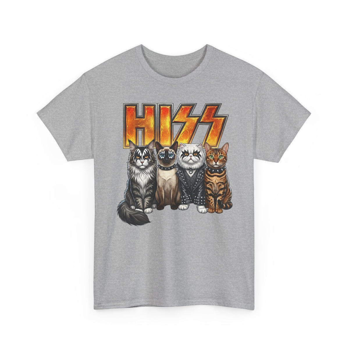 Heavy Metal Cat Hiss T-Shirt — Retro Rock Cat Graphic Tee